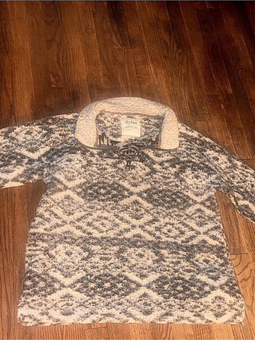 dylan Aztec Tribal Print Faux Fur Sherpa Pullover Gray & Pink XL